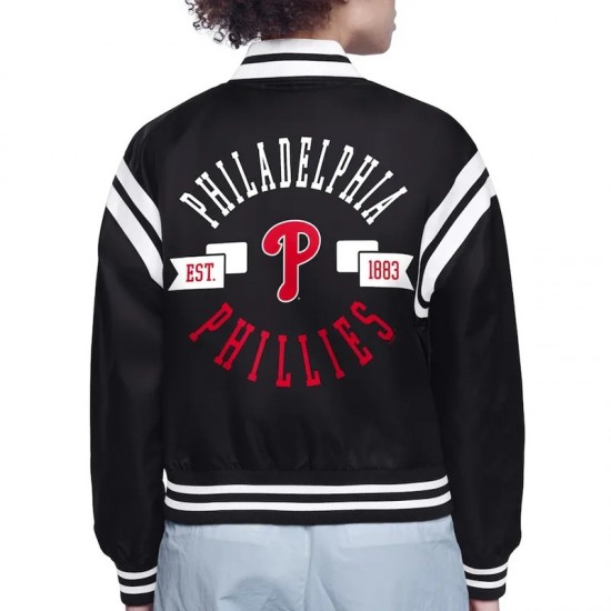 Philadelphia Phillies Printed Logo Varsity Satin Jacket Philadelphia Phillies Printed Logo Varsity Satin Jacket