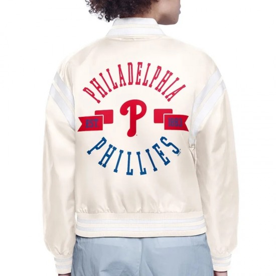Philadelphia Phillies Printed Logo Varsity Satin Jacket Philadelphia Phillies Printed Logo Varsity Satin Jacket