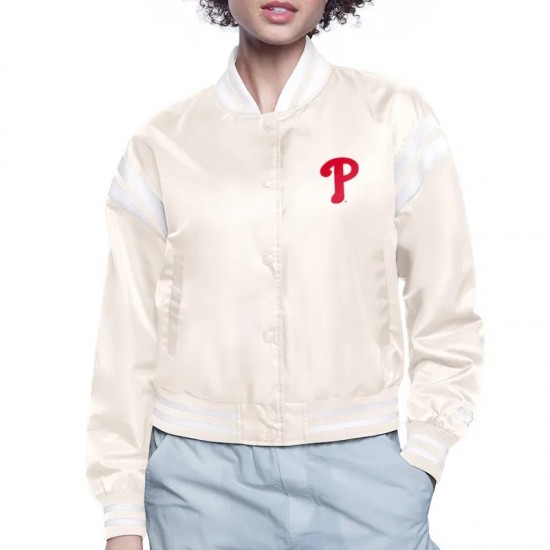 Philadelphia Phillies Printed Logo Varsity Satin Jacket Philadelphia Phillies Printed Logo Varsity Satin Jacket