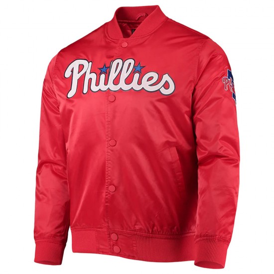 Philadelphia Phillies Wordmark Satin Red Full-Snap Jacket Philadelphia Phillies Wordmark Satin Red Full-Snap Jacket