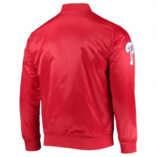 Philadelphia Phillies Wordmark Satin Red Full-Snap Jacket Philadelphia Phillies Wordmark Satin Red Full-Snap Jacket
