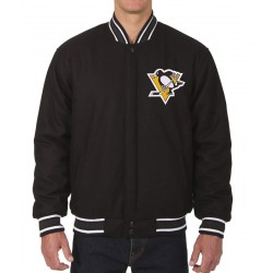 Pittsburgh Penguins Bomber Black Wool Jacket