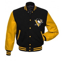 Pittsburgh Penguins NHL Black and Yellow Letterman Jacket