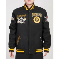 Pittsburgh Pirates Crest Emblem Black Varsity Wool Jacket 