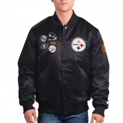 Pittsburgh Steelers Black Varsity Satin Jacket