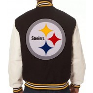 Pittsburgh Steelers Varsity White and Black Full Snap Jacket