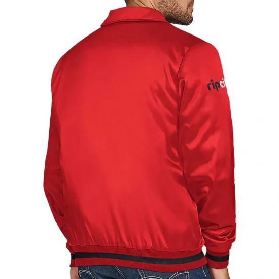 Portland Trail Blazers Stitch Appliqué Red Satin Jacket