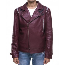 Printed Maroon Travis Touchdown Gaming Leather Jacket 