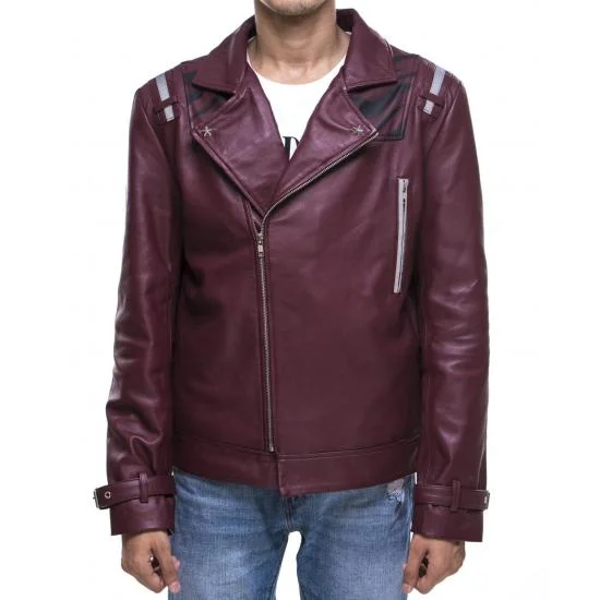 Printed Maroon Travis Touchdown Gaming Leather Jacket
