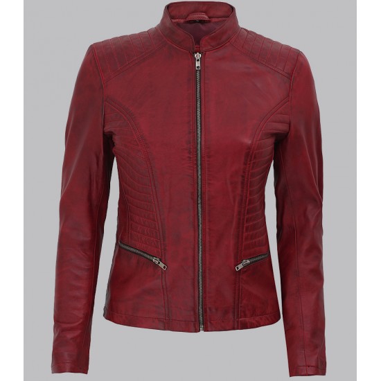 Rachel Womens Maroon Slim Fit Leather Jacket Rachel Womens Maroon Slim Fit Leather Jacket