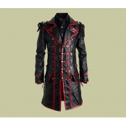 Real Leather Men Black Trench Coat
