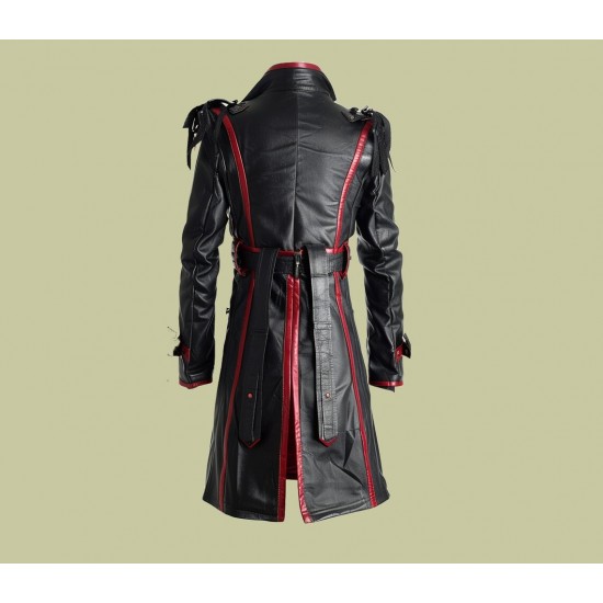Real Leather Men Black Trench Coat Real Leather Men Black Trench Coat
