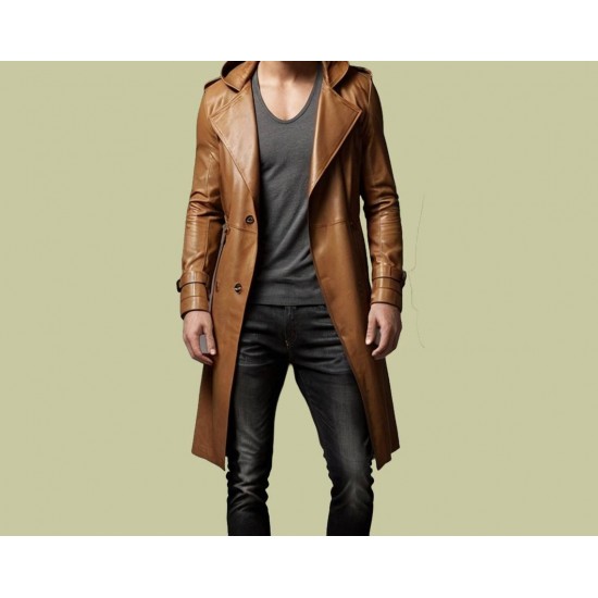 Real Leather Men Duster Coat