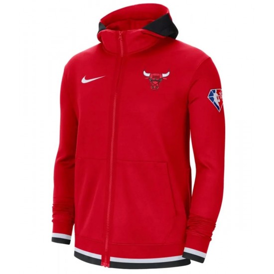 Red Chicago Bulls Full Zip Fleece Hoodie Red Chicago Bulls Full Zip Fleece Hoodie