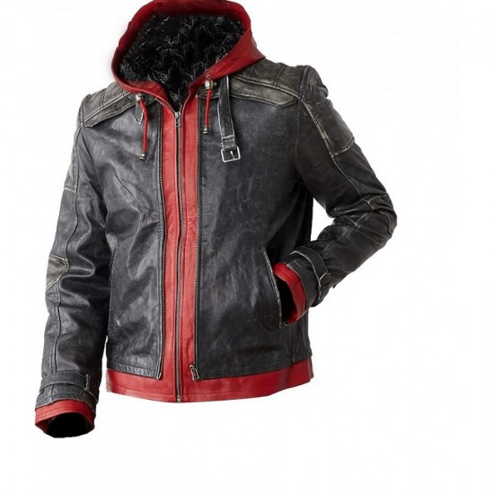 Red Hood Jacket Mens Arkham Jason Todd Bat Logo Costume Biker Leather Jacket Red Hood Jacket Mens Arkham Jason Todd Bat Logo Costume Biker Leather Jacket