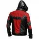 Red Hood Jacket Mens Arkham Jason Todd Bat Logo Costume Biker Leather Jacket
