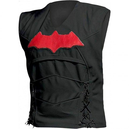 Red Hood Jason Todd Batman Arkham Knight Black Costume Red Logo Vest And Jacket