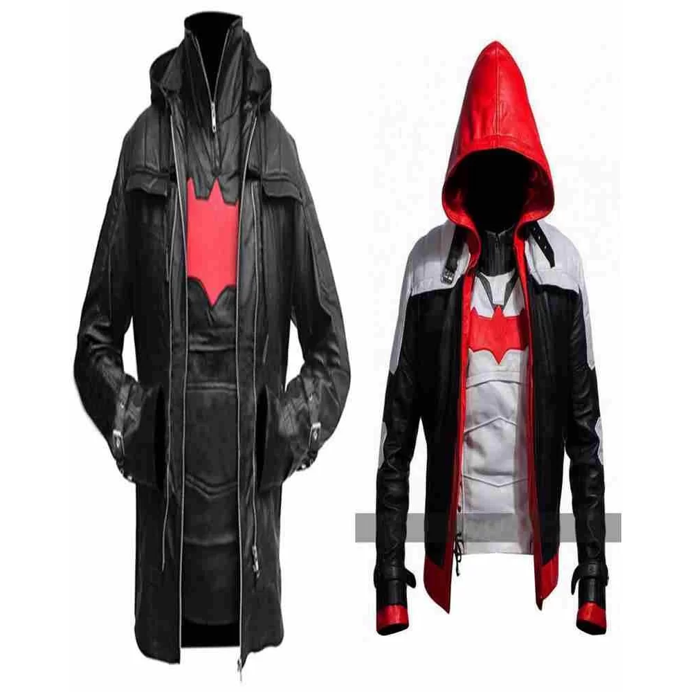 Red Hood Batman Arkham Knight Cosplay Leather Jacket & Vest L Chest 43-44 Inches / Multicolor