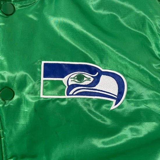 Retro Seattle Seahawks Green Satin Jacket
