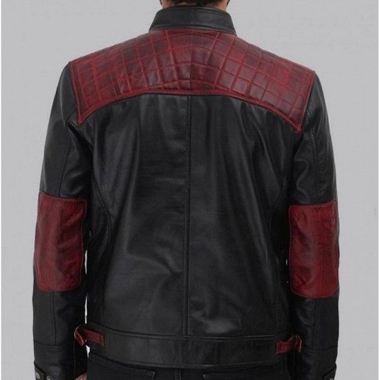 Rollins Mens Black and Maroon Cafe Leather Jacket Rollins Mens Black and Maroon Cafe Leather Jacket