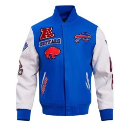 Royal White Buffalo Bills Animal Print Varsity Jacket