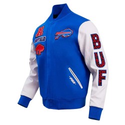 Royal White Buffalo Bills Animal Print Varsity Jacket