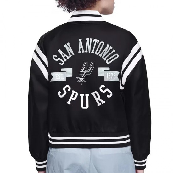San Antonio Spurs Printed Logo Varsity Satin Jacket San Antonio Spurs Printed Logo Varsity Satin Jacket