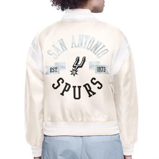 San Antonio Spurs Printed Logo Varsity Satin Jacket San Antonio Spurs Printed Logo Varsity Satin Jacket