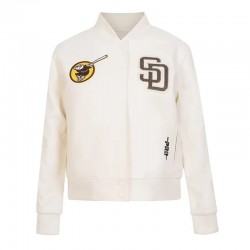 San Diego Padres Game Day Classics Cream Varsity Wool Jacket