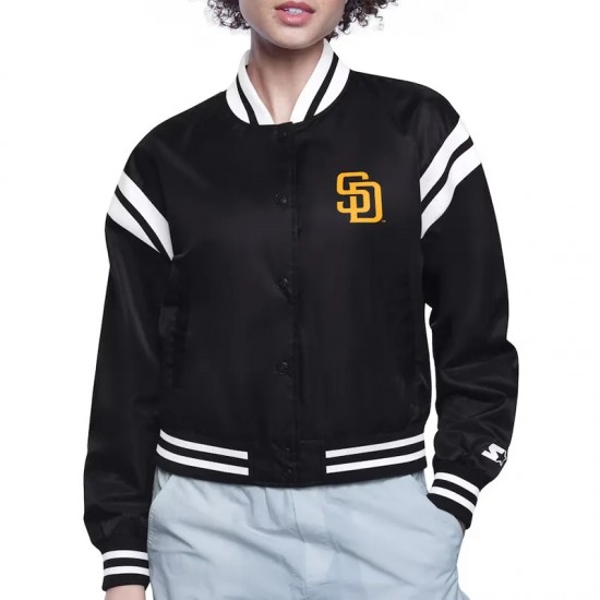 San Diego Padres Printed Logo Varsity Satin Jacket San Diego Padres Printed Logo Varsity Satin Jacket