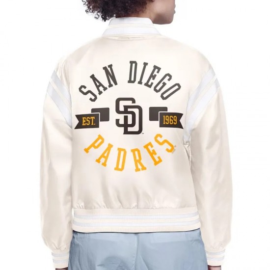 San Diego Padres Printed Logo Varsity Satin Jacket San Diego Padres Printed Logo Varsity Satin Jacket
