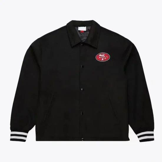 San Francisco 49ers Oversweep Black Varsity Wool Jacket San Francisco 49ers Oversweep Black Varsity Wool Jacket