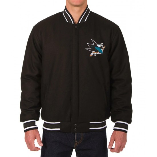 San Jose Sharks Black Bomber Wool Jacket San Jose Sharks Black Bomber Wool Jacket