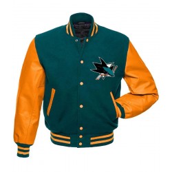 San Jose Sharks Letterman Green and Orange Jacket