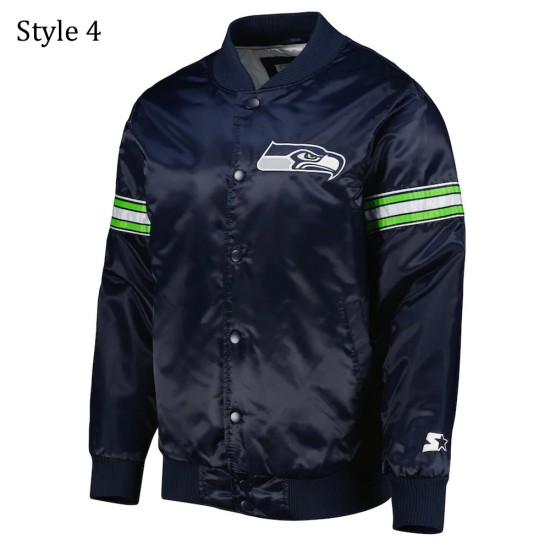 College Seattle Seahawks Prime Time Navy Blue Satin Jacket