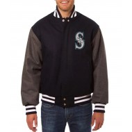 Seattle Mariners Navy and Grey Letterman Wool Jacket