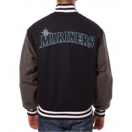 Seattle Mariners Navy and Grey Letterman Wool Jacket