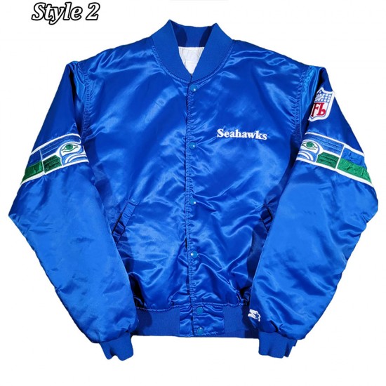 Seattle Seahawks 80s Bomber Blue Satin Jacket