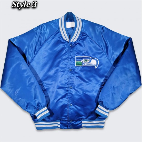 Seattle Seahawks 80s Bomber Blue Satin Jacket