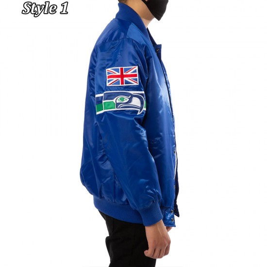 Seattle Seahawks 80s Bomber Blue Satin Jacket