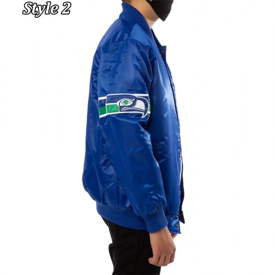 Seattle Seahawks 80s Bomber Blue Satin Jacket