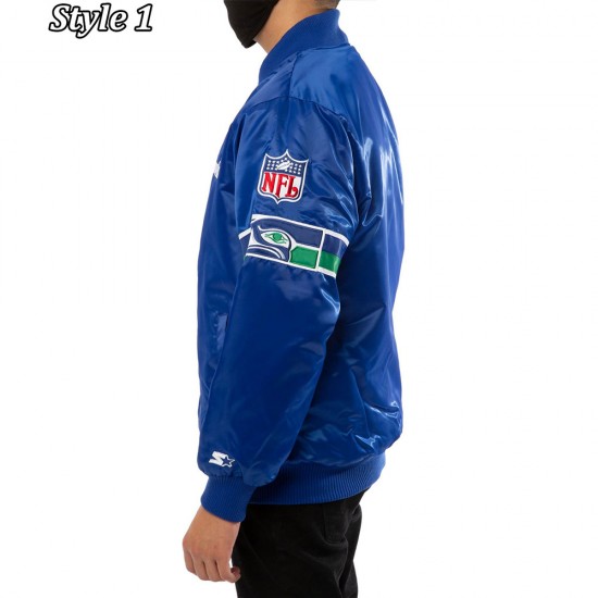 Seattle Seahawks 80s Bomber Blue Satin Jacket