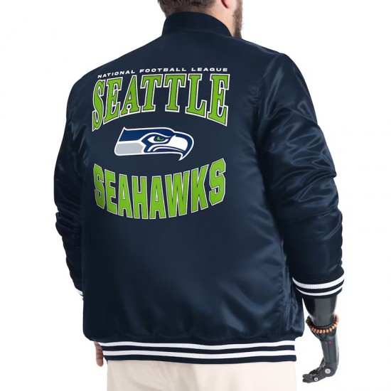 Seattle Seahawks Adaptive Team Graphic Varsity Satin Jacket