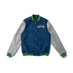 Seattle Seahawks Gray and Navy Blue Wool Leather Jacket