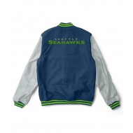 Seattle Seahawks Gray and Navy Blue Wool Leather Jacket