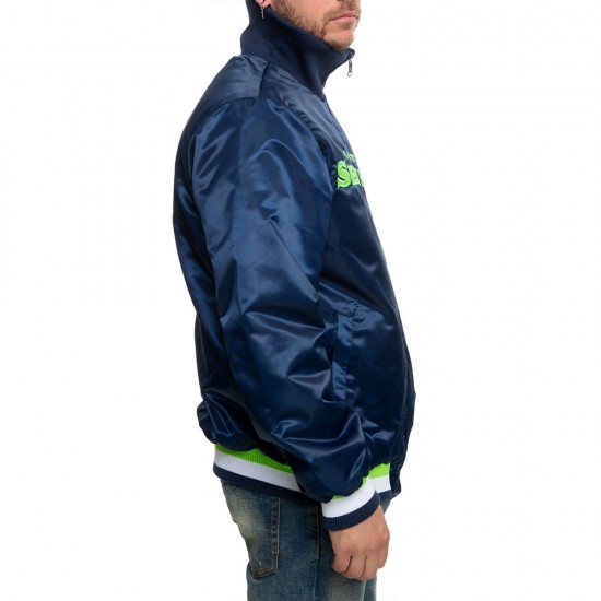 Seattle Seahawks Neon Embroidery Varsity Navy Satin Jacket