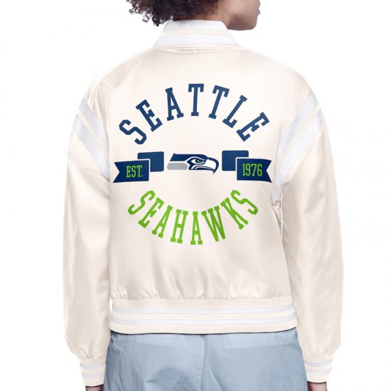 Seattle Seahawks Printed Logo Varsity Satin Jacket