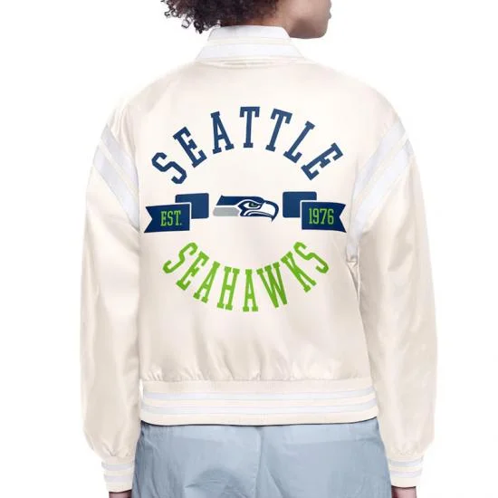 Seattle Seahawks Printed Logo Varsity Satin Jacket