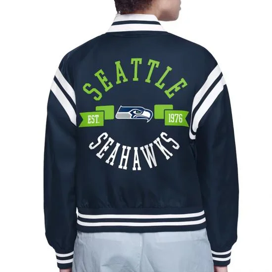 Seattle Seahawks Printed Logo Varsity Satin Jacket
