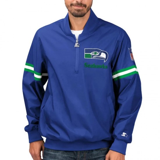 Seattle Seahawks Throwback Jet Half-Zip Blue Jacket
